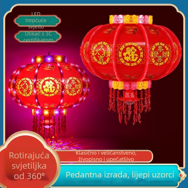 LED šareno rotirajući lampion za balkon, s Fu znakom, crveni lampion na vrata za vjenčanja i useljenje, ukras za kinesku novu godinu