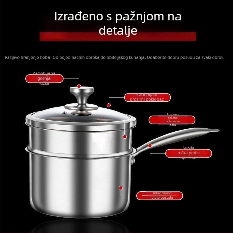 Lonac od nehrđajućeg čelika za mlijeko, namijenjen bebama, višenamjenska posuda za parenje i kuhanje, kompaktna za kućnu upotrebu