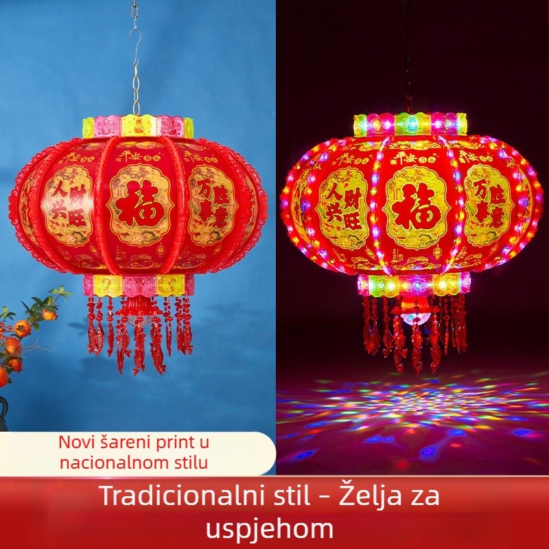 Višebojna rotirajuća LED lanterna s kristalnim simbolom sreće za balkon, useljenje i kinesku Novu godinu