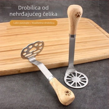 Medvje dizajnerski, od nehrđajućeg čelika, višenamjenski kuhinjski alat: pretlač za krumpire, presa za češnjak, tučnjak za jaja i dodatak za dječju hranu sa cjedilom.