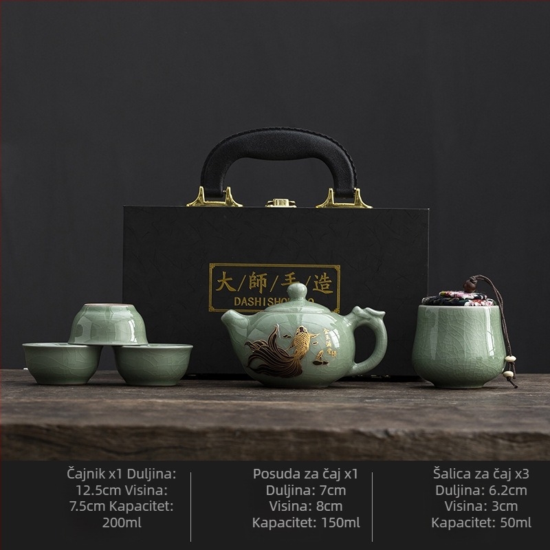 Ru Kiln putni čajni set – prenosni keramički čajni set za vanjsku upotrebu, promjena boje pri vrućoj vodi, personalizirani dar klijentima