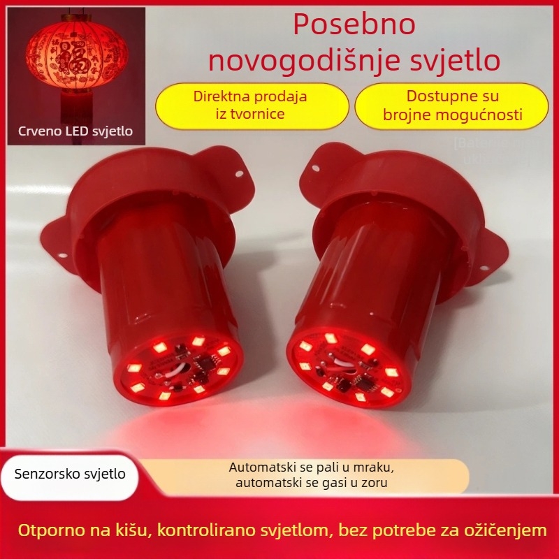 Crveno LED fenjer svjetlo, baterijsko napajanje, vodootporno, senzor svjetla i daljinski upravljač