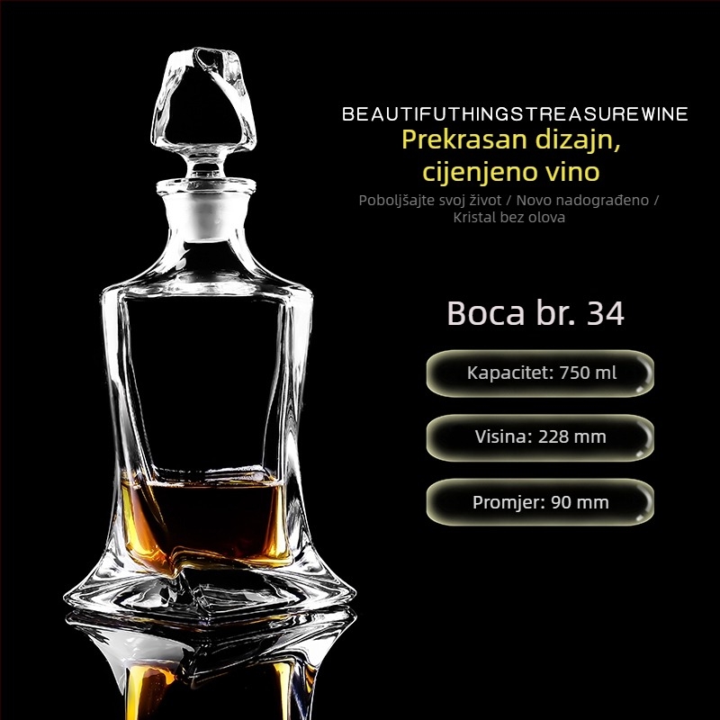 Dekanter od kristalnog stakla s poklopcem za vino i viski