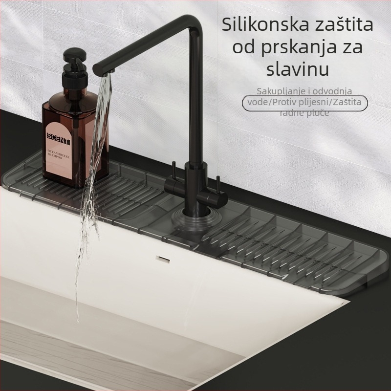 Prozirna silikonska podmeta za sudoper, odvodna prostirka protiv prskanja, prilagodljiva, otporna na plijesan