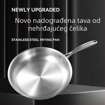Tiganj od nehrđajućeg čelika s ravnim dnom, ojačan, bez premaza, neprijanjajući, za kućnu upotrebu, idealan za prženje steakova i opću kuhinju, kompatibilan s indukcijskim štednjakom.