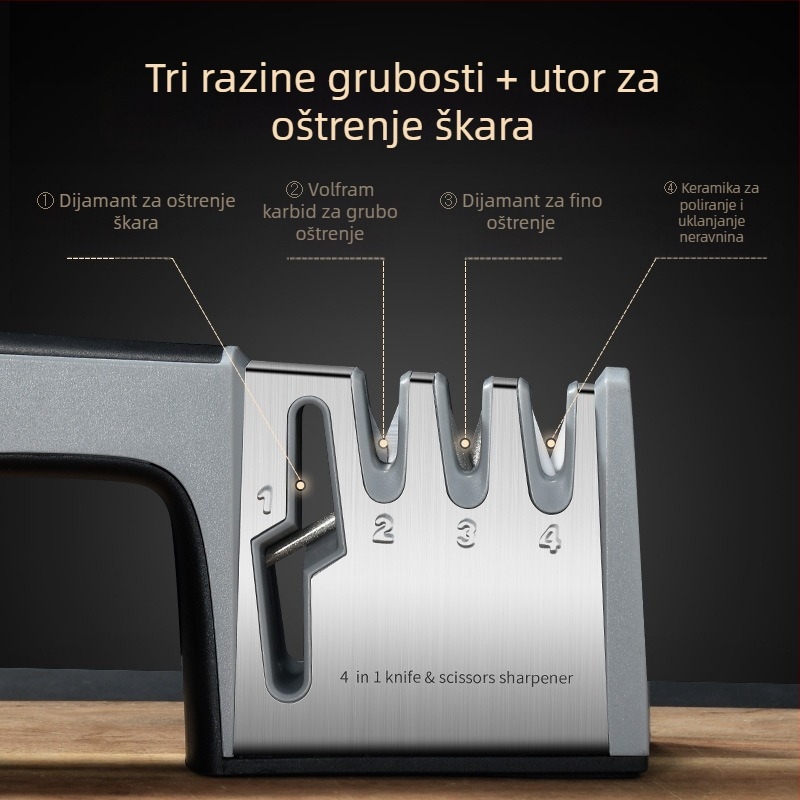 Ručni četverostupan multifunkcionalni kamen za oštrenje – kuhinjski alat za oštrenje noževa i škara