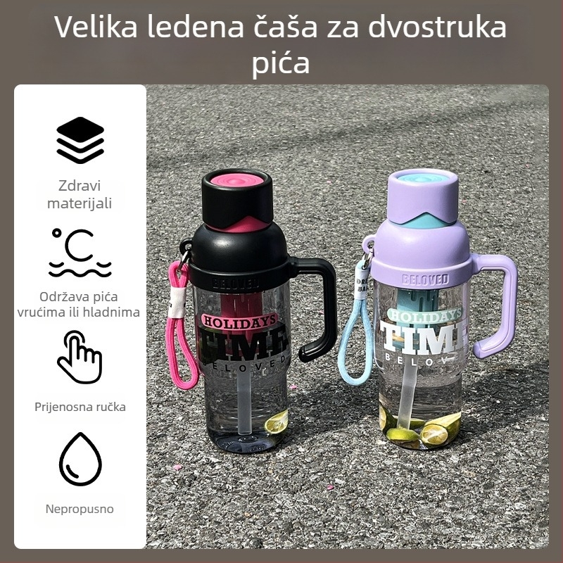 Ljetna prijenosna šalica za čaj sa separatorom i slamkom, unisex, plastična sportska boca velikog kapaciteta, mogućnost prilagođavanja