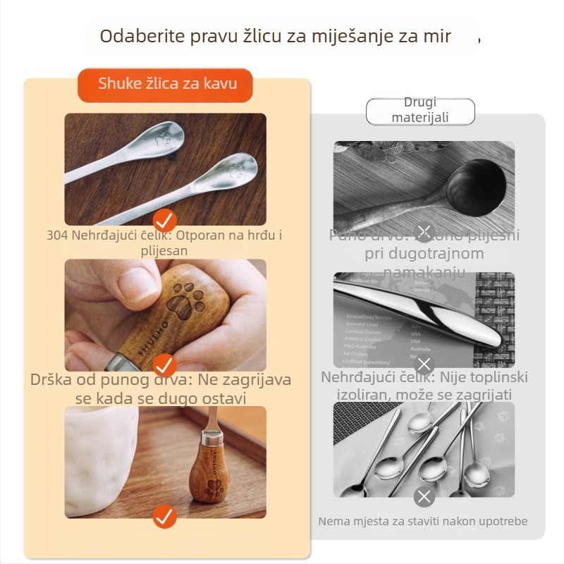 Žličica za kavu u obliku drveta s dugim držačem, mini žličica od nehrđajućeg čelika za med, džem i deserte