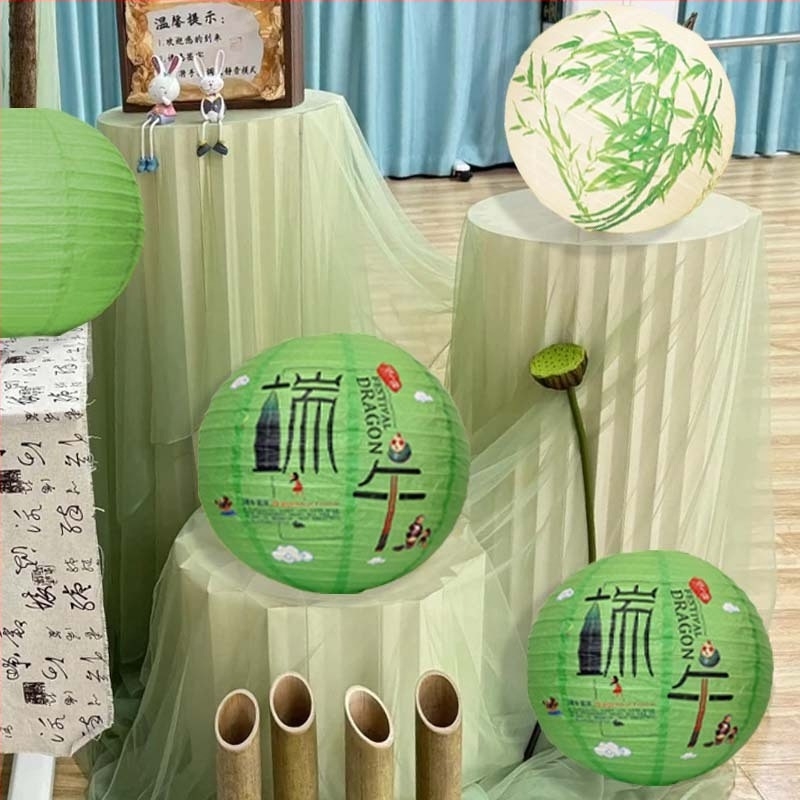 Festival dragonih brodova – dekorativne papirnate lampione, novi kineski stil, zelene kružne viseće ukrase, 30 cm, DIY dekoracija