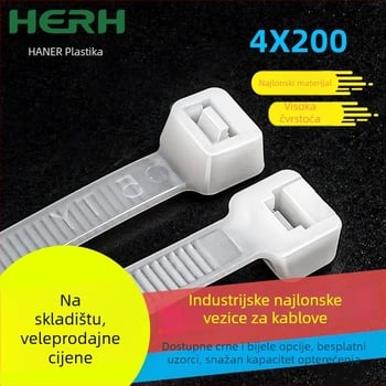 Nylon kopče za kabelske snopove, samozaključavajuće, 4x200 mm, otporne na hladnoću, bijela/crna, paket 100 kom