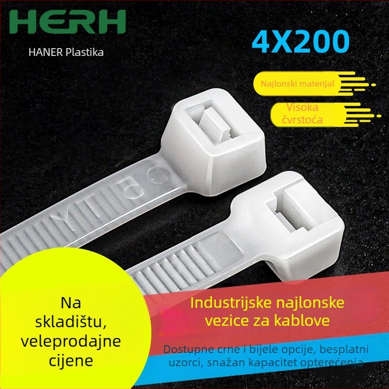 Nylon kopče za kabelske snopove, samozaključavajuće, 4x200 mm, otporne na hladnoću, bijela/crna, paket 100 kom