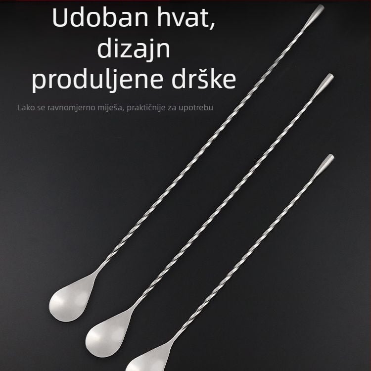Žlica za bar od nehrđajućeg čelika 304, duga drška, oblik kapljice vode, za kavu, pića, mlijeko u prahu i čaj s mlijekom