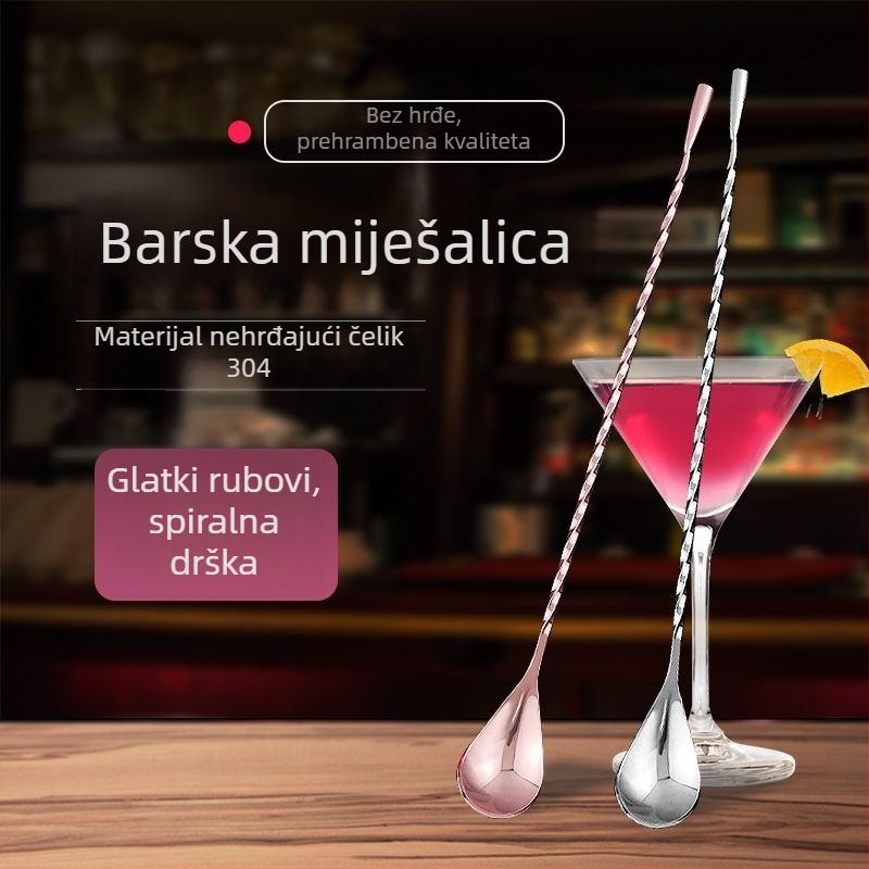Žlica za bar od nehrđajućeg čelika 304, duga drška, oblik kapljice vode, za kavu, pića, mlijeko u prahu i čaj s mlijekom