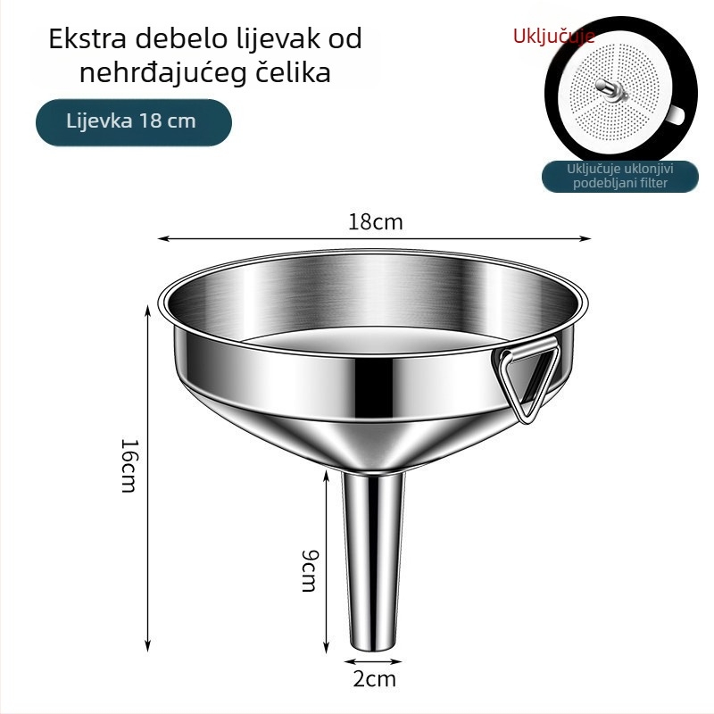 Lijevik od nehrđajućeg čelika, hrane kvalitete, za kućnu upotrebu, s filtrom, malog promjera, ojačan, za presipavanje ulja, vina i žestokih pića