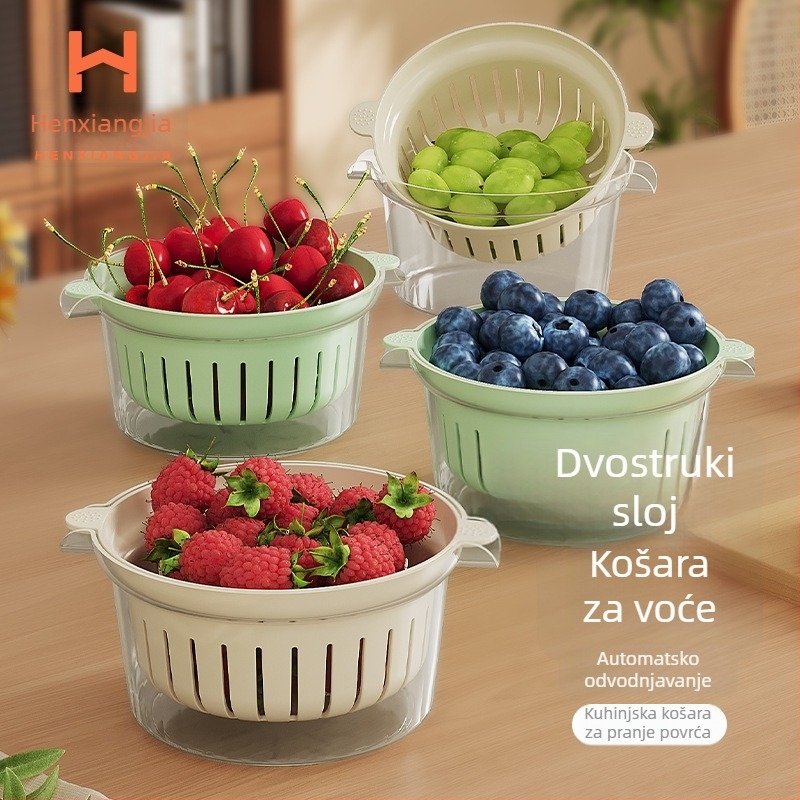Mini košarica za odvod viška vode voća, dvostruki sloj, višenamjensko kuhinjsko cjedilo za pranje riže i povrća