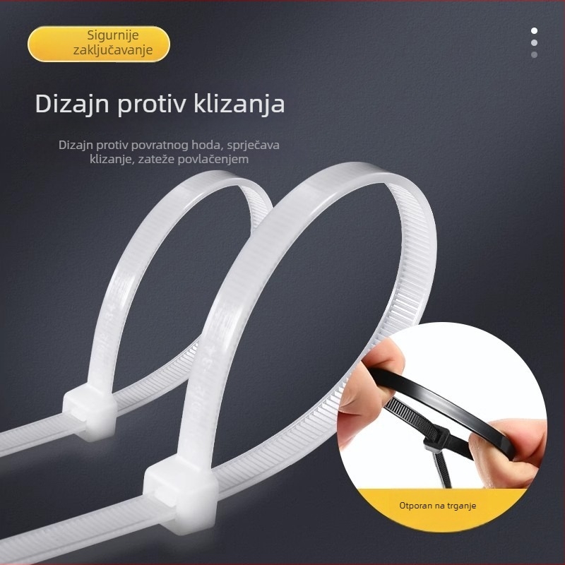 Crno-bijele nylon trake za kabel s čvrstim plastičnim kopčama