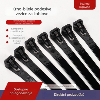 Ponovno upotrebljive najlonske vezice za kablove, crno‑bijele, debeli plastični držači, veličine 4.8mm x 300–350mm, 4.8mm x 200mm, 3.6mm x 150–200mm, 4.8mm x 250mm