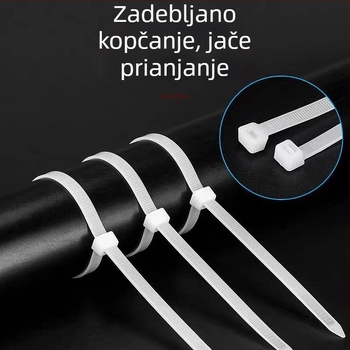 Ponovno upotrebljive najlonske vezice za kablove, crno‑bijele, debeli plastični držači, veličine 4.8mm x 300–350mm, 4.8mm x 200mm, 3.6mm x 150–200mm, 4.8mm x 250mm