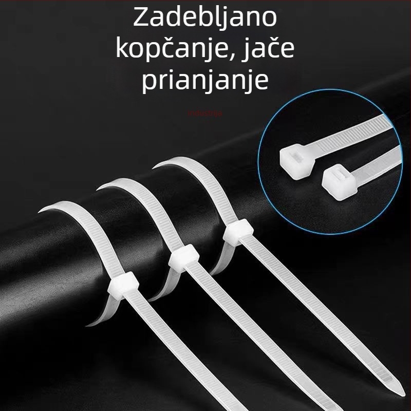Ponovno upotrebljive najlonske vezice za kablove, crno‑bijele, debeli plastični držači, veličine 4.8mm x 300–350mm, 4.8mm x 200mm, 3.6mm x 150–200mm, 4.8mm x 250mm