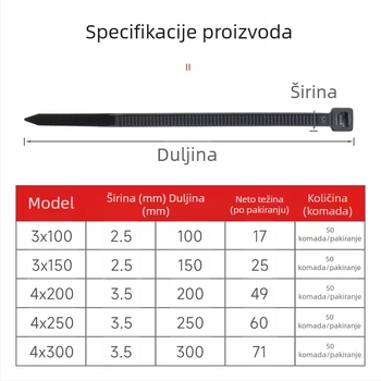 Najlonske kabelske trake s automatskim zaključavanjem, 2,5 mm × 150 mm, pakiranje 50 komada