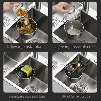 Novi odvodni koš od nehrđajućeg čelika, čvršće konstrukcije, za sudoperu, visi, za pranje voća i povrća, kuhinjski odvodni stalak s filtrirajućim košarom.