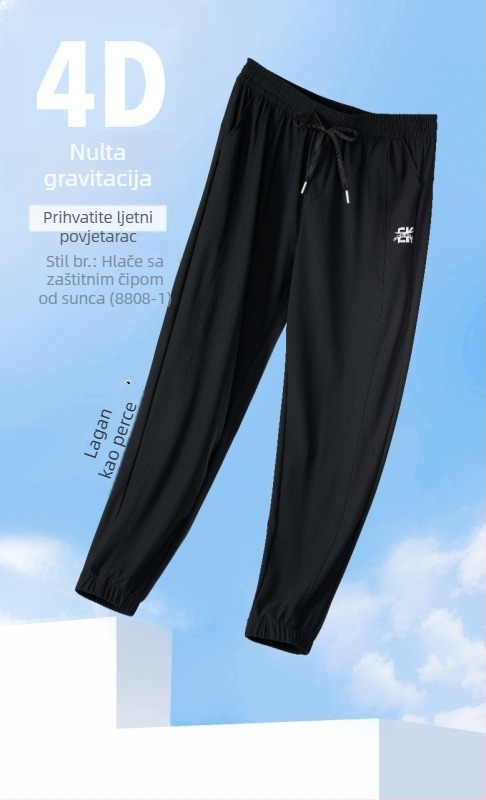 Pantalone za zaštitu od sunca i repelent protiv komaraca, jogger kroj, ice-silk tkanina, brzo suše, crne, visokim strukom, laskaju siluetu