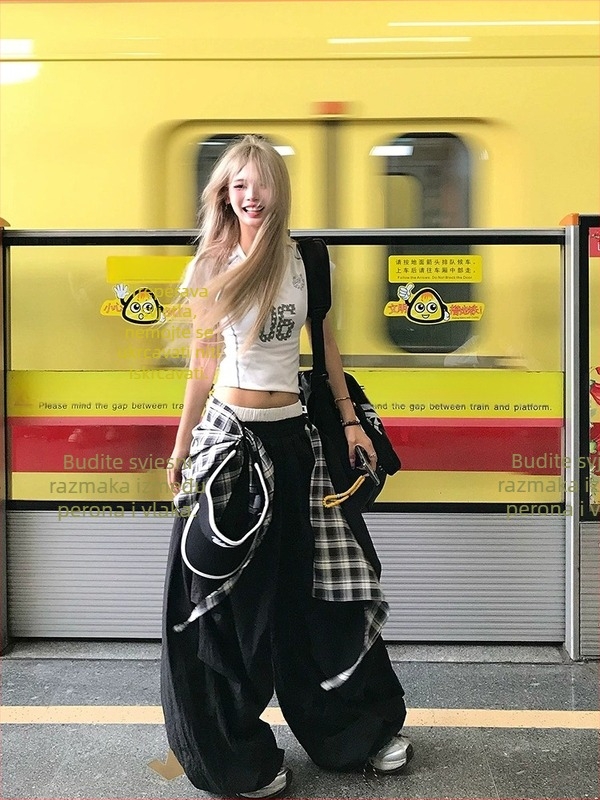 NECOYEP Ženske široke hlače u američkom hip-hop stilu, slojevite i odvojive, casual dugih hlača