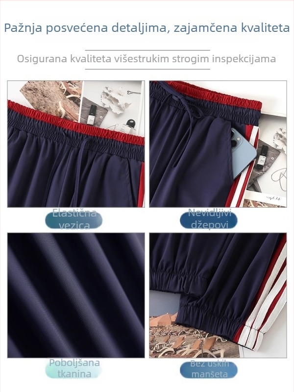 Ženske sportske hlače od poliestera za ljeto, tanke i brzo se suše, opuštena kroj, skraćena duljina, lantern stil, casual