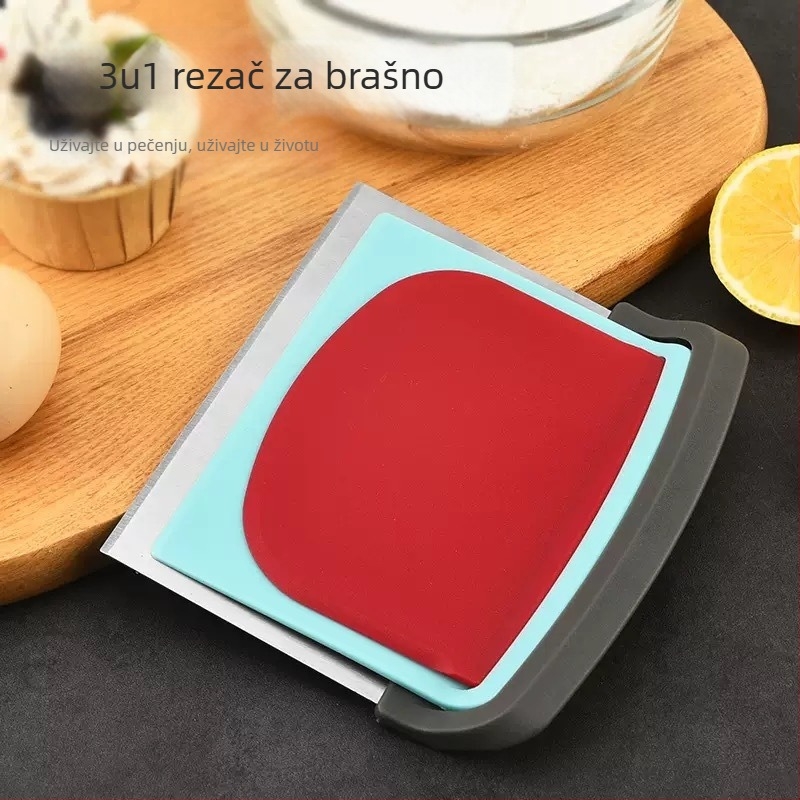 Trojeznični kuhinjski set: Nehrđajući čelični rezač tijesta i tjestenine, Špahtla za brašno, Sklopiva plastična špatula za kremu