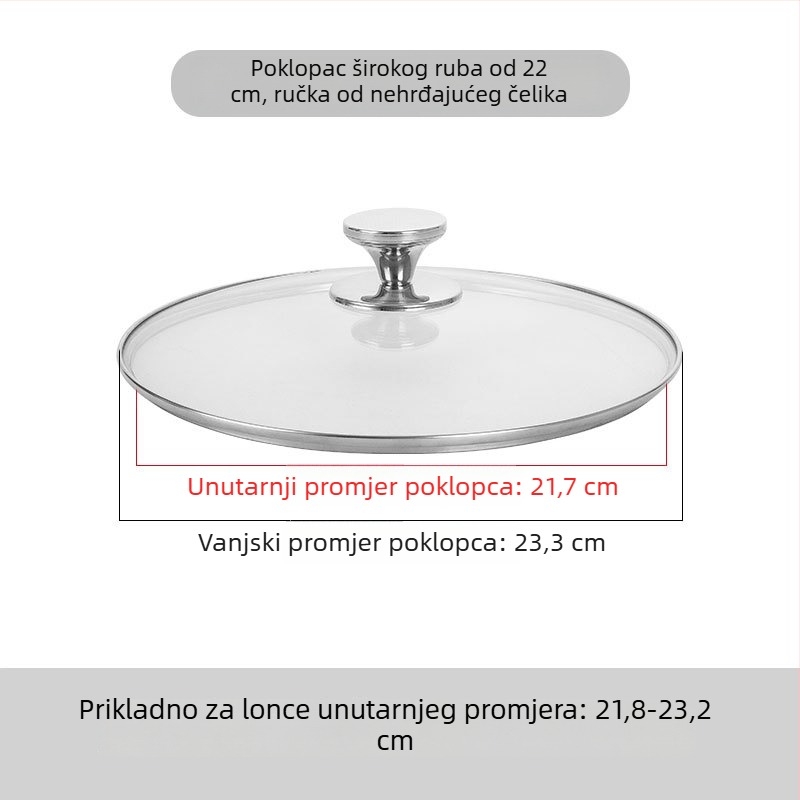 Prozirni poklop za lonac od kaljenog stakla, otporan na visoke temperature i lomljenje