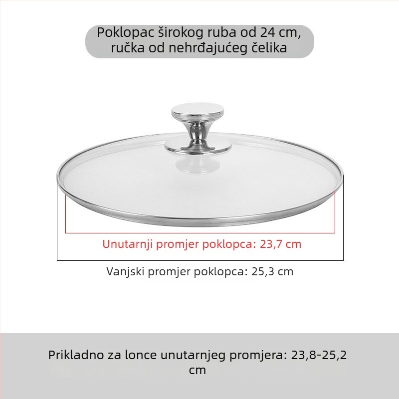 Prozirni poklop za lonac od kaljenog stakla, otporan na visoke temperature i lomljenje