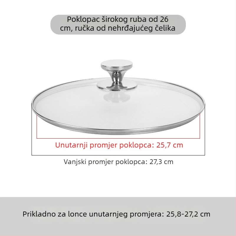 Prozirni poklop za lonac od kaljenog stakla, otporan na visoke temperature i lomljenje