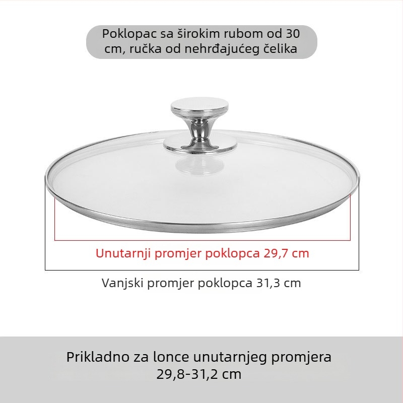 Prozirni poklop za lonac od kaljenog stakla, otporan na visoke temperature i lomljenje