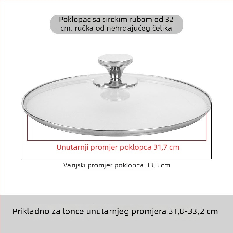 Prozirni poklop za lonac od kaljenog stakla, otporan na visoke temperature i lomljenje