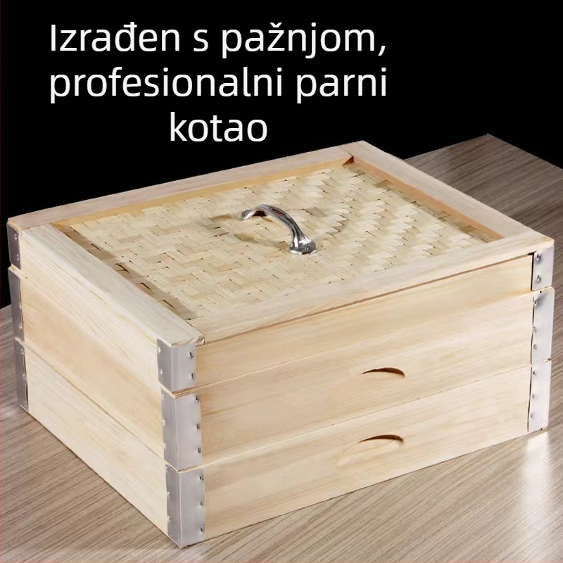 52/56 cm ručno izrađen set bambusovih parnih košara, velikih dimenzija, s aluminijskim rubom