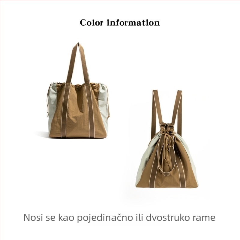 CKKUI Nylon ruksak s kontrastnim šnurlama – velika kapaciteta, Tote torba, proljeće 2025