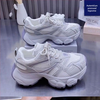 Ženske dad sneakers, proljeće-ljeto 2025, mrežasti gornji dio, prozračne, debela potplat za povećanje visine, svakodnevne sportske tenisice