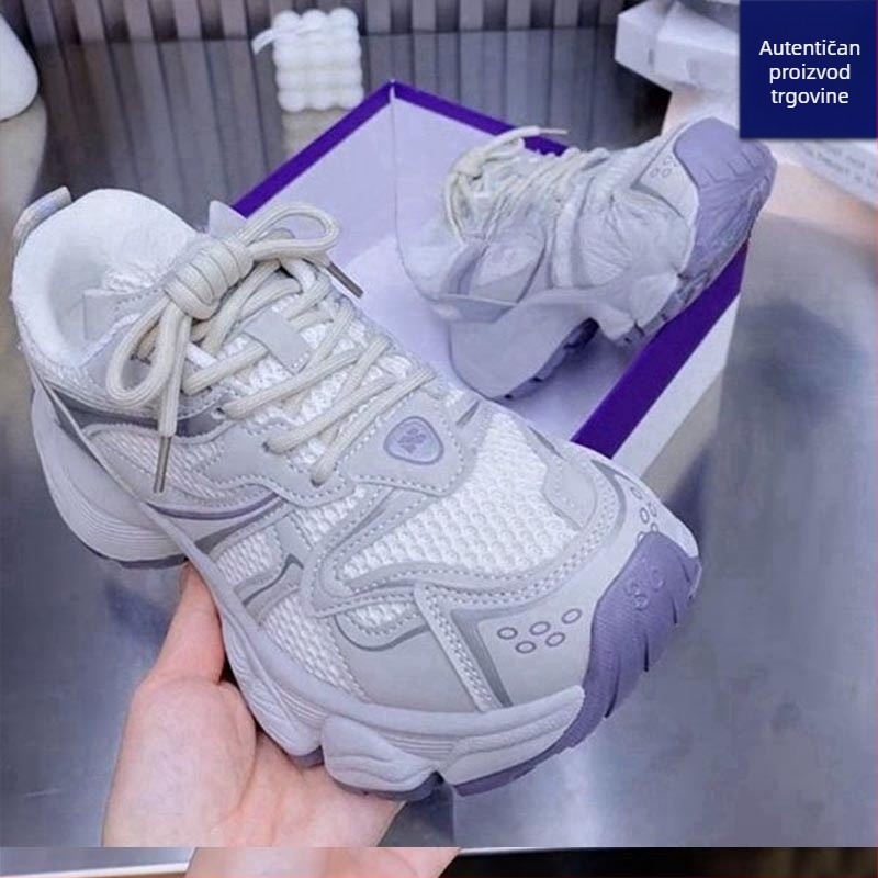 Ženske dad sneakers, proljeće-ljeto 2025, mrežasti gornji dio, prozračne, debela potplat za povećanje visine, svakodnevne sportske tenisice