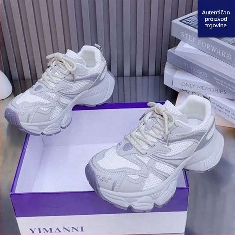 Ženske dad sneakers, proljeće-ljeto 2025, mrežasti gornji dio, prozračne, debela potplat za povećanje visine, svakodnevne sportske tenisice