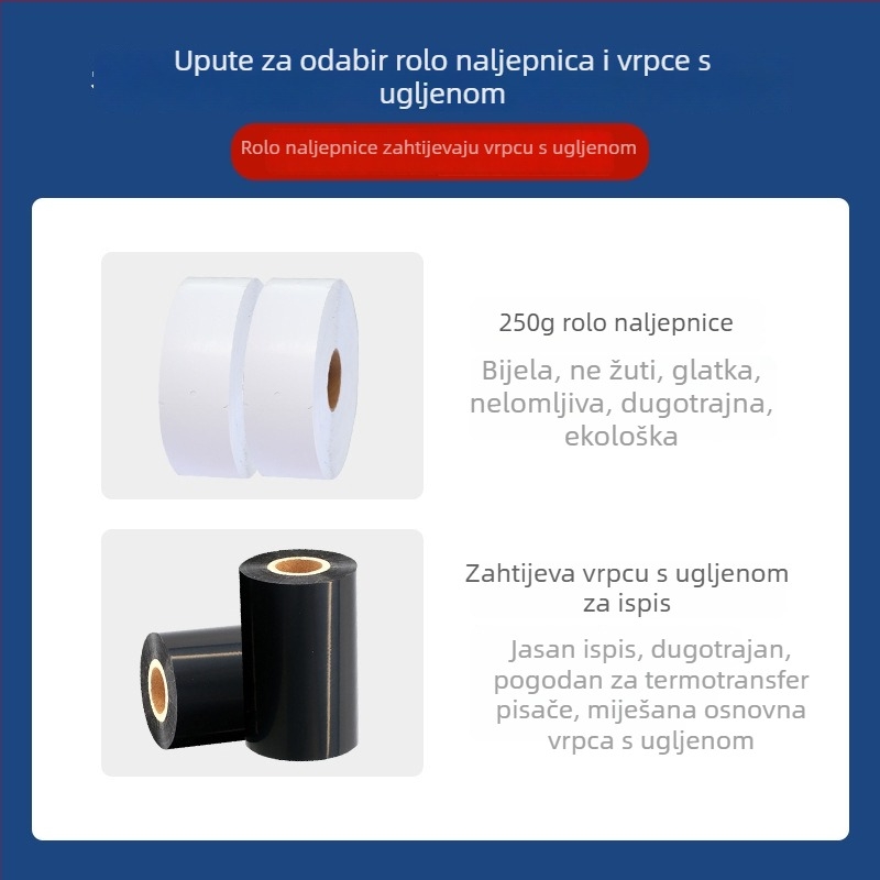 Prazne etikete za odjeću na roli, premazani papir, kolor ispis, etiketa s certifikatom, univerzalna uporaba, razne veličine