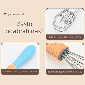 Nehrđajući čelični ručni mućkalica za jaja, 6 žica, 25–30 cm, mućalica za šlag, kućna upotreba