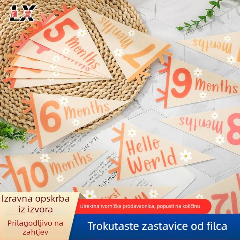 Filc trokutaste zastavice za bebinu prvu rođendansku proslavu – dekor u sobi, viseće zastavice