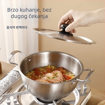 Nerđajući čelik, korejskog stila lonac za rezance, s dvostrukim držačima, porcija za jednu osobu, mali lonac za juhe, za plin i indukciju
