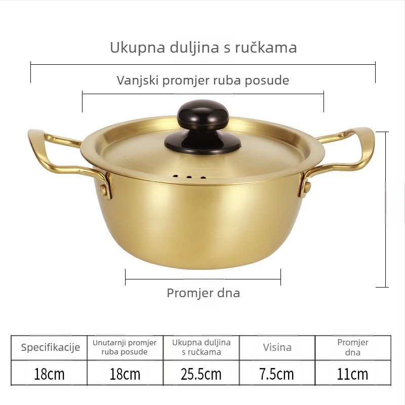 Nerđajući čelik, korejskog stila lonac za rezance, s dvostrukim držačima, porcija za jednu osobu, mali lonac za juhe, za plin i indukciju