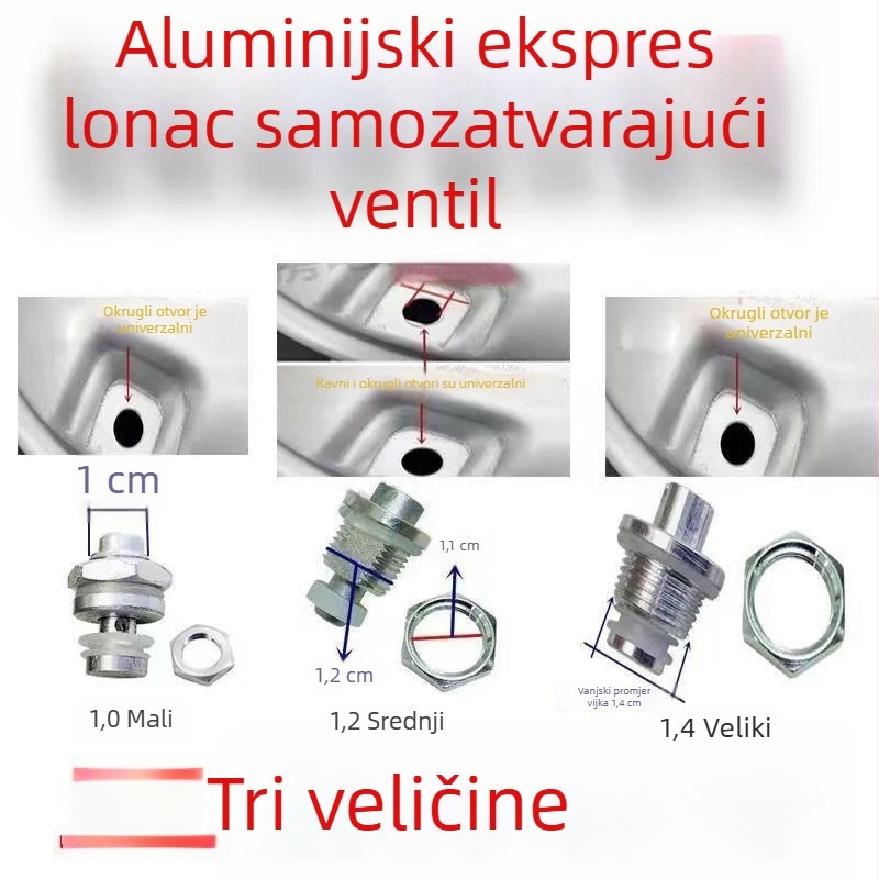 Pribor za lonac pod tlak: ventil za ograničenje tlaka, sigurnosni ventil, šipka za ispuštanje zraka i dijelovi cijevi, originalne univerzalne komponente
