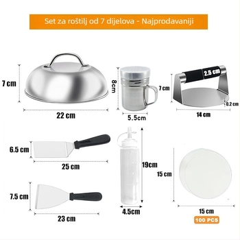 Set alata za roštilj od nehrđajućeg čelika sa spatulom za kuhanje, spatulom za roštilj i poklopcem