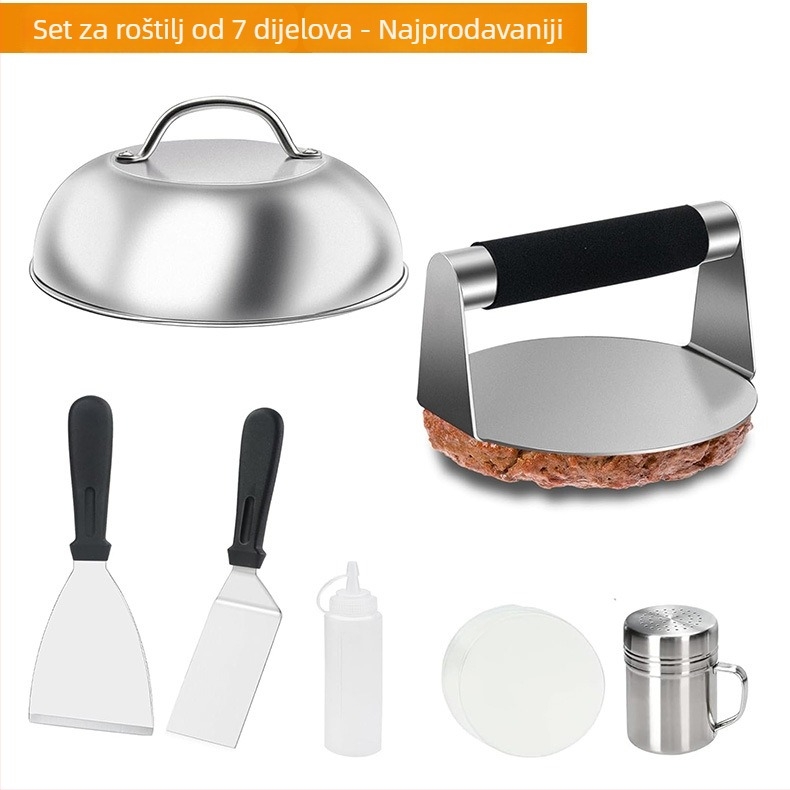 Set alata za roštilj od nehrđajućeg čelika sa spatulom za kuhanje, spatulom za roštilj i poklopcem