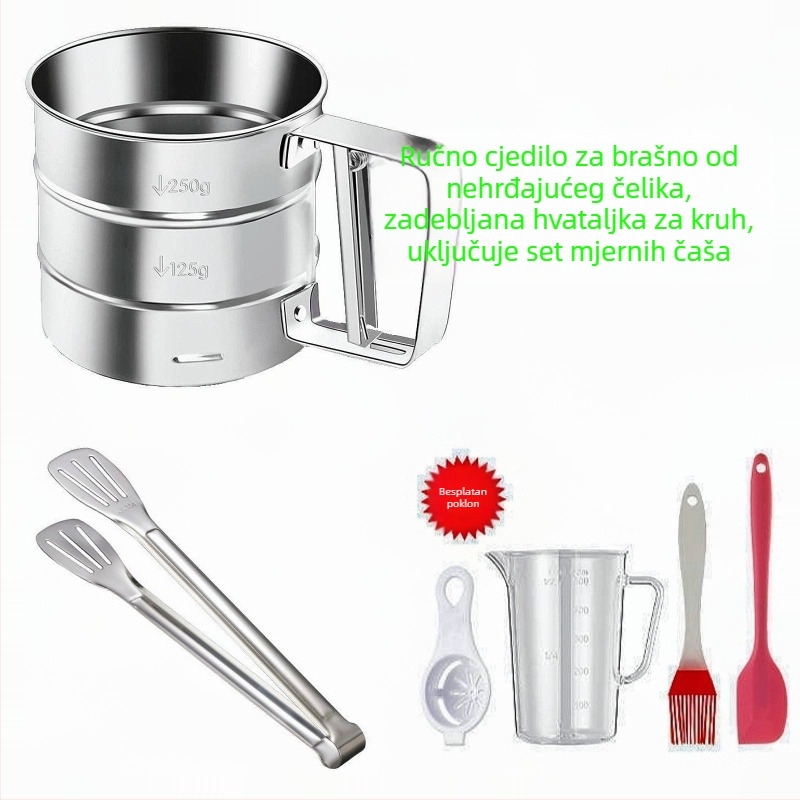 Sito za brašno za pečenje, ručno, od nehrđajućeg čelika, poluautomatsko, debela mreža, ultra-fine sito