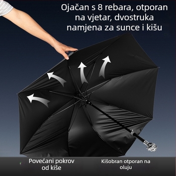 Dugački kišobran s metalnom glavom lava i motivom životinjskog znaka – vrhunski poslovni dar