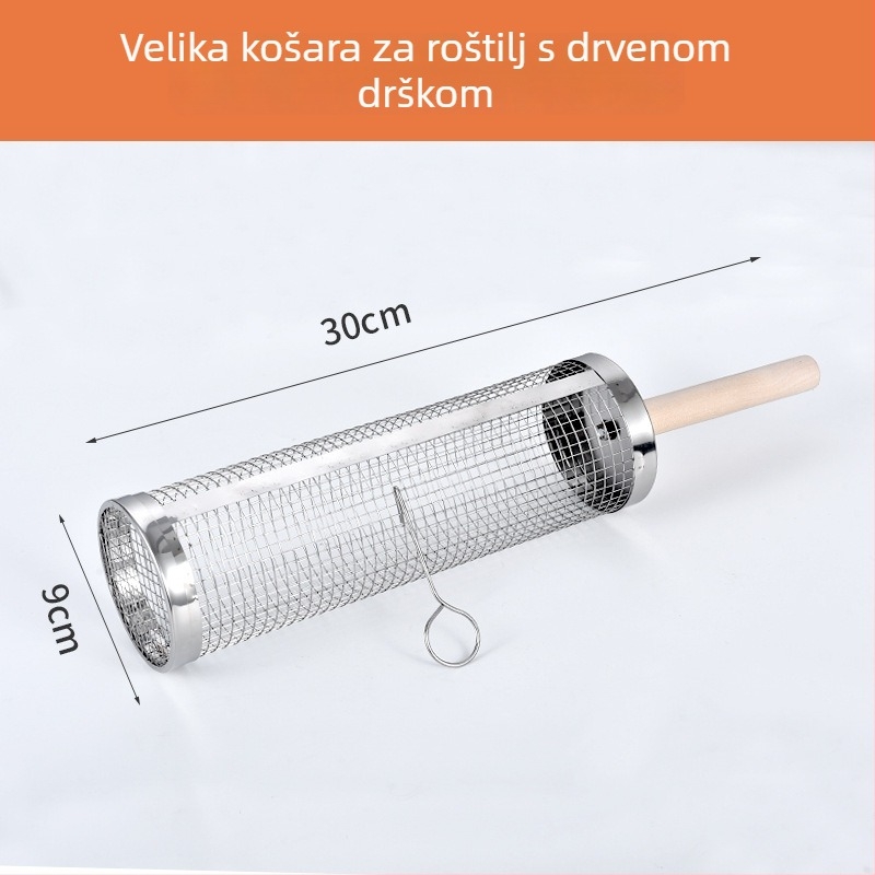 Nehrđajući čelična mreža za roštilj, okrugla mreža s drvenom ručkom